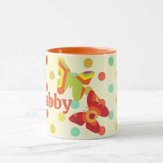 Mug Pois à rayures de Boho 70's papillon orange (Centre)