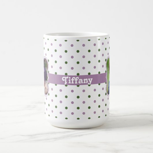 Mug Pois avec cadre photo en ruban violet (Centre)