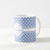 Mug Pois blancs élégants sur Monogramme bleu (Devant droit)