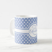 Mug Pois blancs élégants sur Monogramme bleu (Devant gauche)