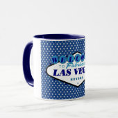 Mug Pois blancs Las Vegas, avec arrière - plan bleu (Devant gauche)