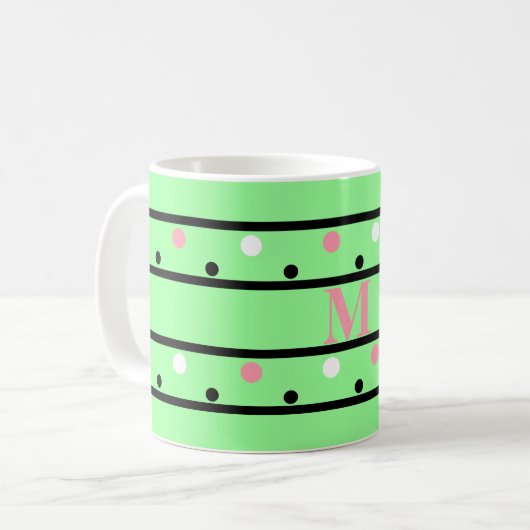 Mug Pois blancs rose monogramme (Devant gauche)