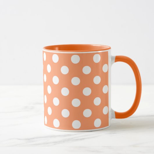Mug Pois blancs sur Tangerine Orange (Droite)