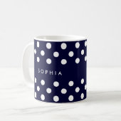 Mug Pois bleus de marine personnalisés (Devant gauche)