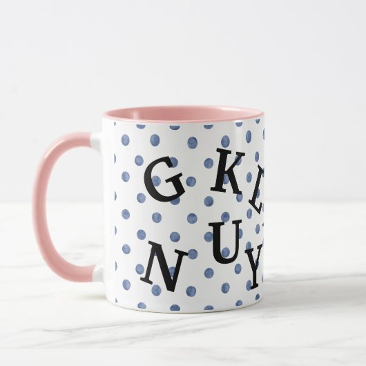 Mug Pois design moderne avec texte noir Bleu rose (Gauche)