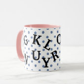 Mug Pois design moderne avec texte noir Bleu rose (Devant gauche)