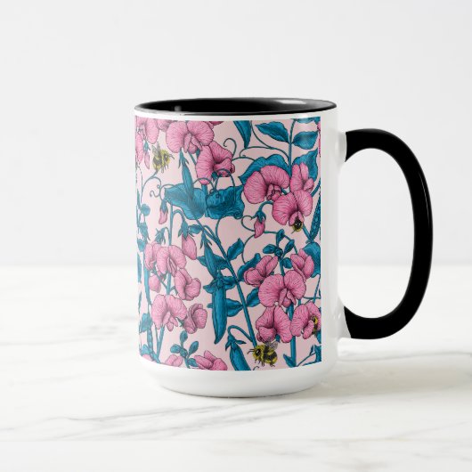 Mug Pois doux et bourdons, rose et bleu (Droite)