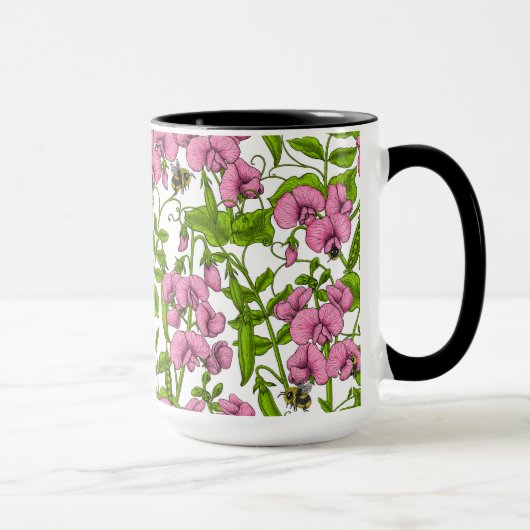 Mug Pois doux et bourdons, rose, vert et blanc (Droite)