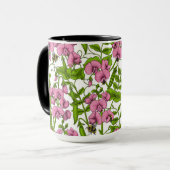Mug Pois doux et bourdons, rose, vert et blanc (Devant gauche)