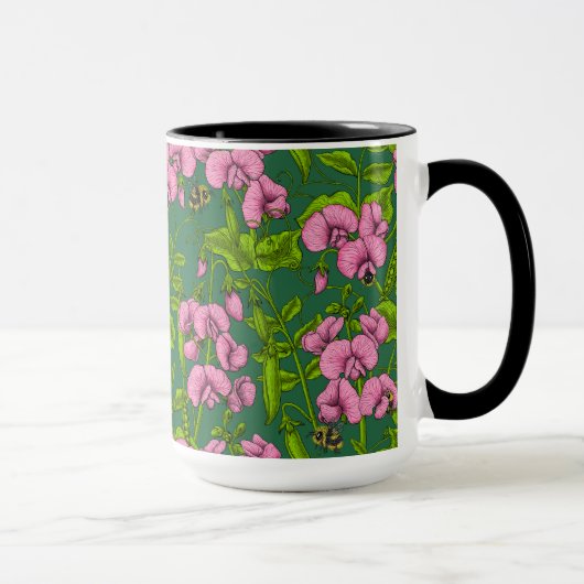 Mug Pois doux et bourdons, vert et rose (Droite)