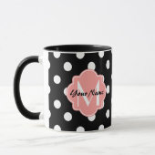 Mug Pois noirs et blancs avec Monogramme rose (Gauche)