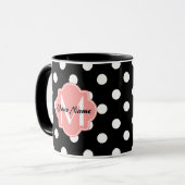 Mug Pois noirs et blancs avec Monogramme rose (Devant gauche)