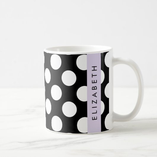 Mug Pois noirs et blancs, pointillés, Votre nom (Droite)