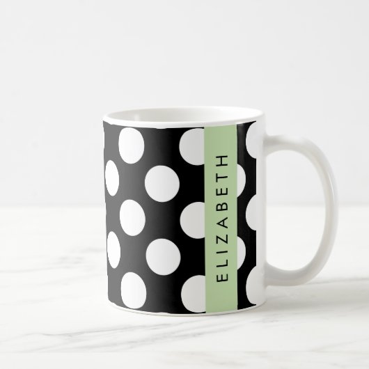 Mug Pois noirs et blancs, pointillés, Votre nom (Droite)
