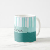 Mug Pois nommé de rayures de Teal personnalisé par (Devant droit)