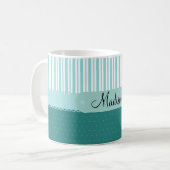 Mug Pois nommé de rayures de Teal personnalisé par (Devant gauche)