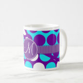 Mug Pois pourpre turquoise d'initiale faite sur (Devant droit)