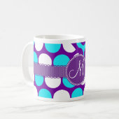 Mug Pois pourpre turquoise d'initiale faite sur (Devant gauche)