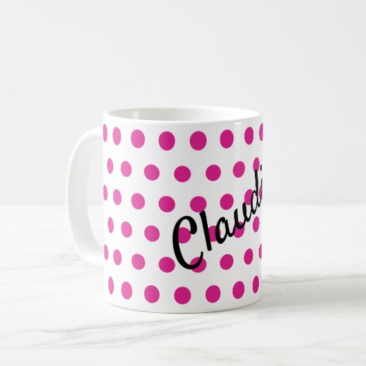 Mug Pois rose blanc Nom (Devant gauche)