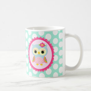 Mug Pois rose Girly d'Aqua de fleur et d'arc-en-ciel
