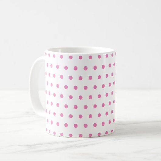 Mug Pois rose mou classique sur blanc (Devant gauche)