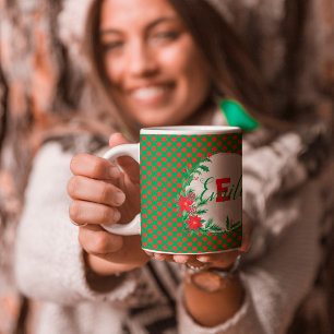 Mug pois rouge et vert Botanique sur mesure Monogramme