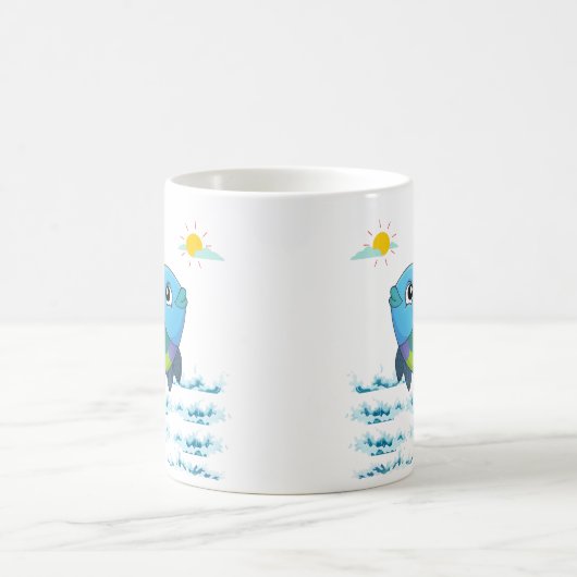 Mug Poisson avec soleil et oiseaux dans le ciel au-des (Centre)