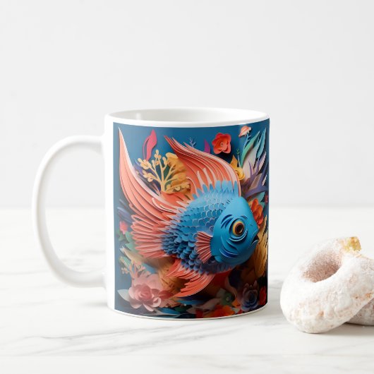 Mug Poisson bleu imprimé 3D Tropical (Avec donut)