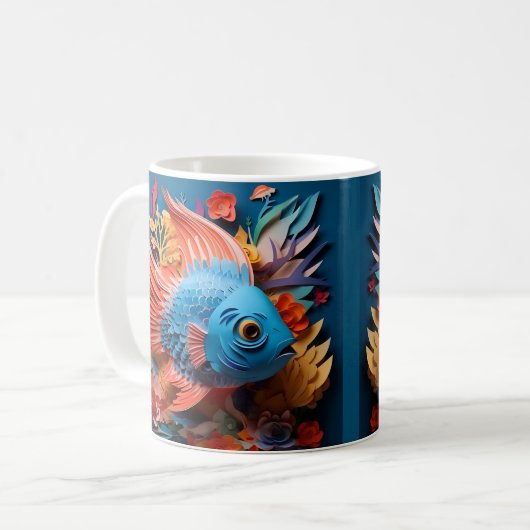 Mug Poisson bleu imprimé 3D Tropical (Devant gauche)