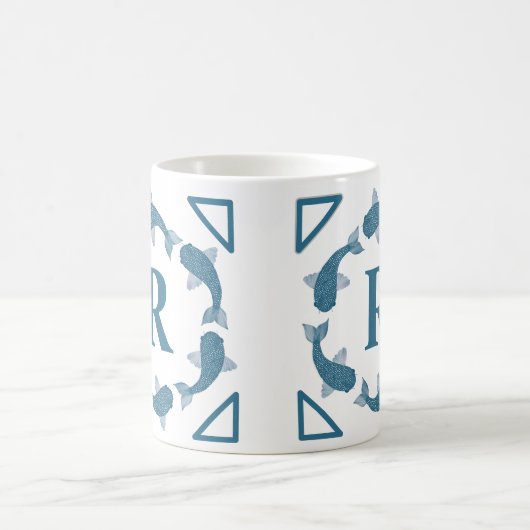 Mug Poisson bleu koi monogramme initial (Centre)