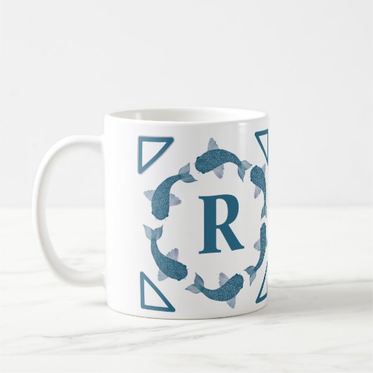 Mug Poisson bleu koi monogramme initial (Gauche)