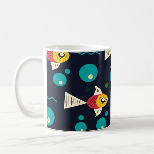 Mug Poisson coloré avec vagues dans la mer. Géométrie (Gauche)