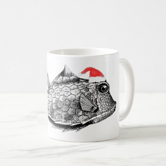 Mug Poisson de Noël (Coffer-fish) avec Santa Hat (Devant droit)