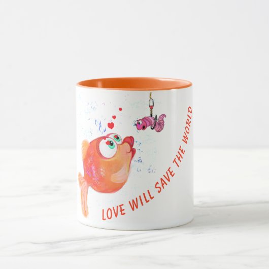 Mug Poisson et ver amusants - Texte personnalisé (Centre)