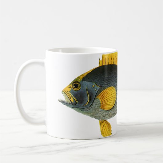 Mug Poisson Groupeur Bleu et Jaune, Vie Marine Vintage (Gauche)