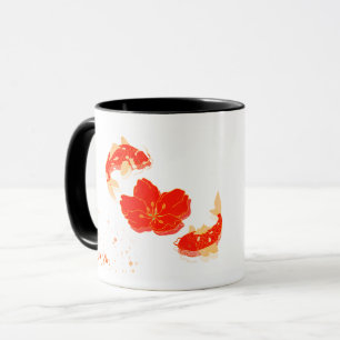 Mug Poisson Koi Élégant et Art de Fleur Rouge Style