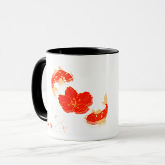 Mug Poisson Koi Élégant et Art de Fleur Rouge | Style