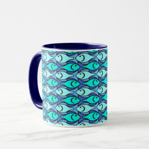 Mug Poisson moderne du milieu du siècle, bleu et aqua