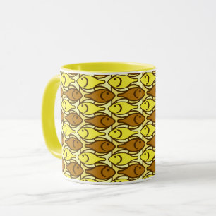 Mug Poisson moderne du milieu du siècle, brun et jaune