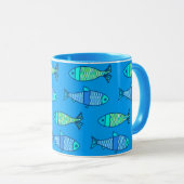 Mug Poisson moderne rétro, bleu turquoise et cerulean (Devant droit)