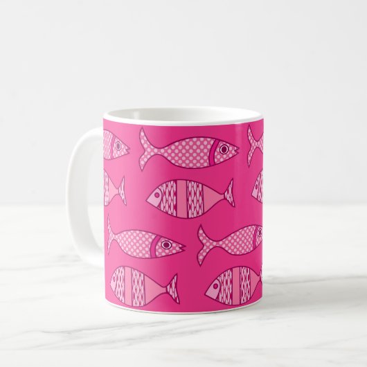 Mug Poisson moderne rétro, Fuchsia et rose clair (Devant gauche)