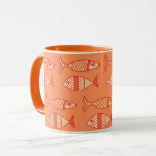 Mug Poisson Moderne Rétro, Orange Corail Clair & Manda