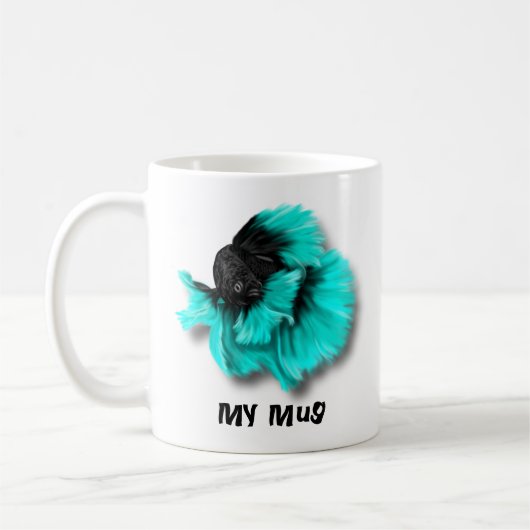 Mug Poisson noir et Turquoise Betta (Gauche)