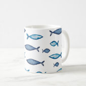 Mug Poissons bleu indigo et couleur d'eau Turquoise (Devant droit)