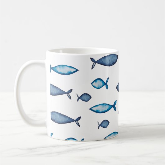 Mug Poissons bleu indigo et couleur d'eau Turquoise (Gauche)