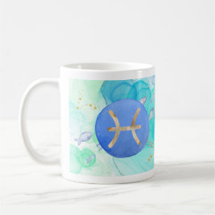 Mug Poissons Bleu Vert Aquarelle Astrologie Signe du Z
