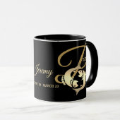 Mug Poissons ♓ Zodiac Signal d'anniversaire / Noir et  (Devant droit)