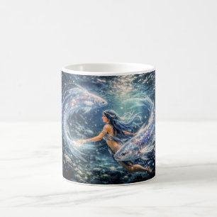 Mug Poissons Zodiaque avec Femme Entourée de Deux Lumi