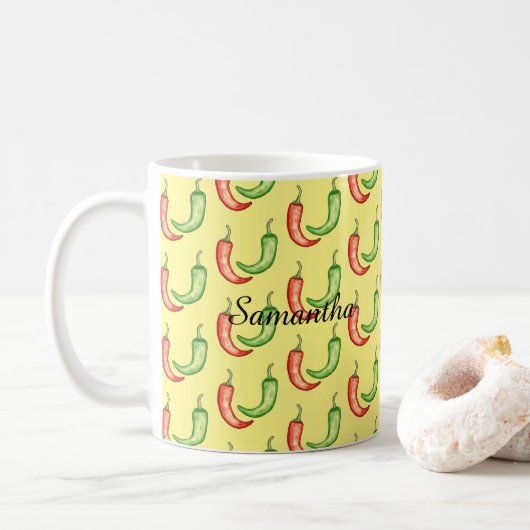 Mug Poivrons Aquarelles Rouge Et Vert (Avec donut)