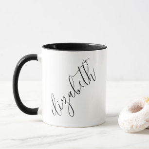 Mug Police de script noir et blanc classique Simple Él